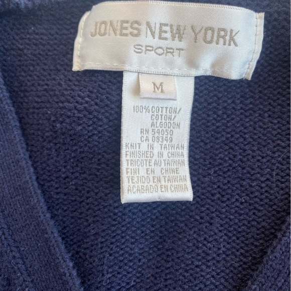 JONES NEW YORK SPORT vintage 90s cardigan navy red poppies floral sz M cottage - Picture 8 of 13